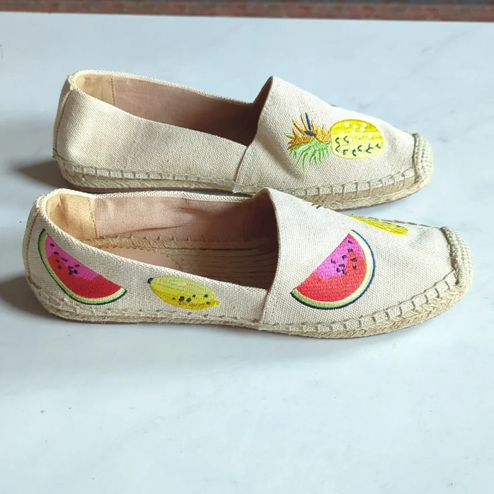 J. Crew Fruit Embroidered Espadrille Loafer 8 Beige